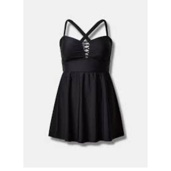 Plus size 1,1xl 14/16 sexy lattice front black swim dress bathing suit - Picture 1 of 10